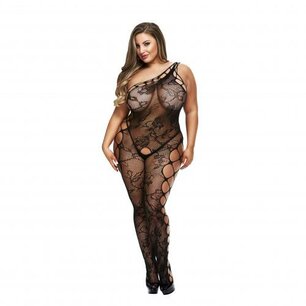 Baci - Opvallende 1-Shoulder Visnet Catsuit met Open Kruisje - Curvy Baci - Opvallende 1-Shoulder Visnet Catsuit met Open Kruisje - Curvy