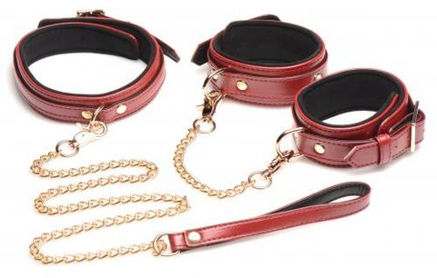 6-delige BDSM PU Lederen Boeienset Met Collar En Riem - Bordeaux 6-delige BDSM PU Lederen Boeienset Met Collar En Riem - Bordeaux