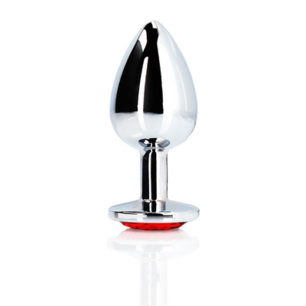 Ronde Edelsteen Butt Plug - Medium - Zilver/Ruby Rood Ronde Edelsteen Butt Plug - Medium - Zilver/Ruby Rood